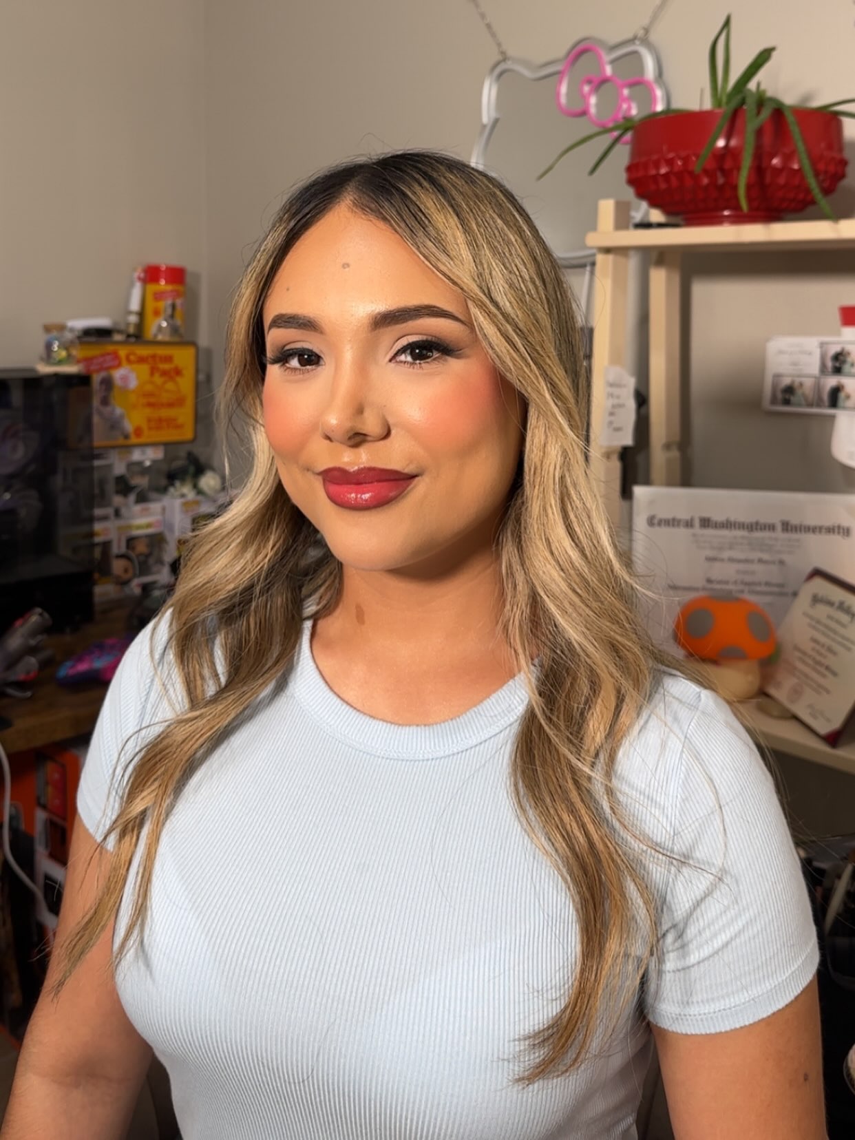 Real client wearing rosy soft glam by Mariana